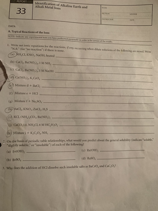 Solved REPORT Identification of Alkaline Earth and Alkali | Chegg.com