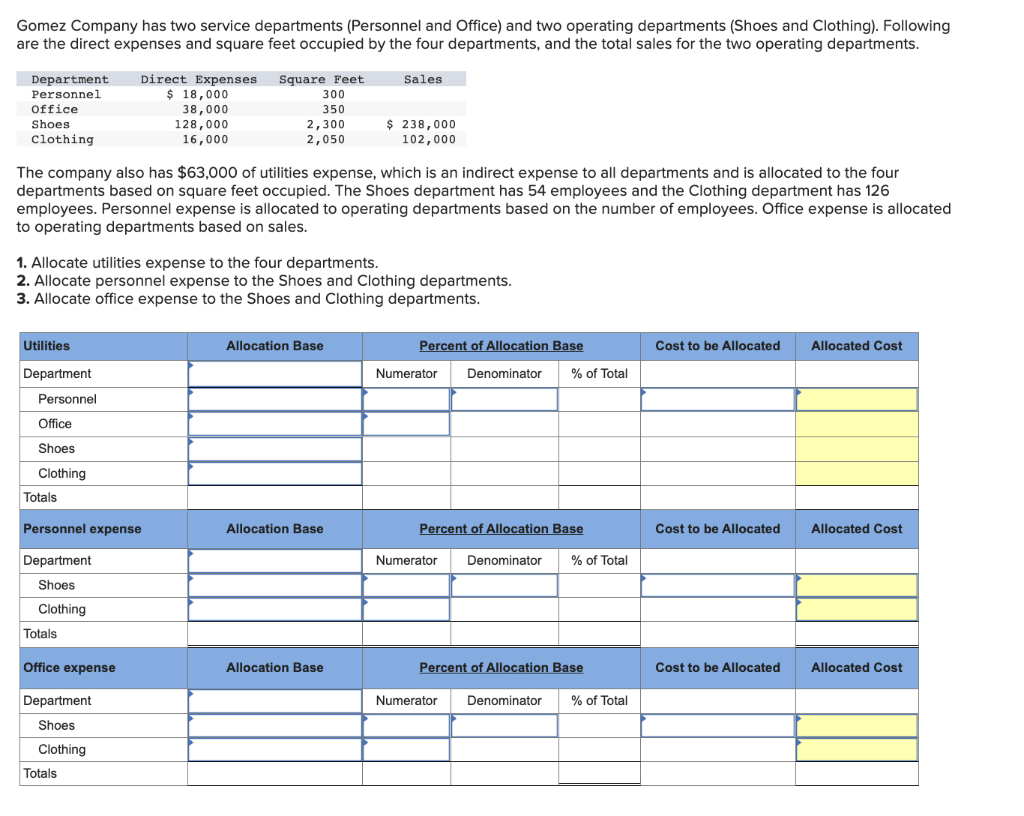 Solved Gomez Company has two service departments (Personnel | Chegg.com