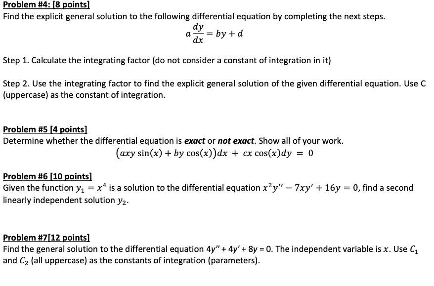 Solved Problem #4: [8 points] Find the explicit general | Chegg.com