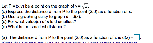 Solved Let P X Y Be A Point On The Graph Of Y 1x A