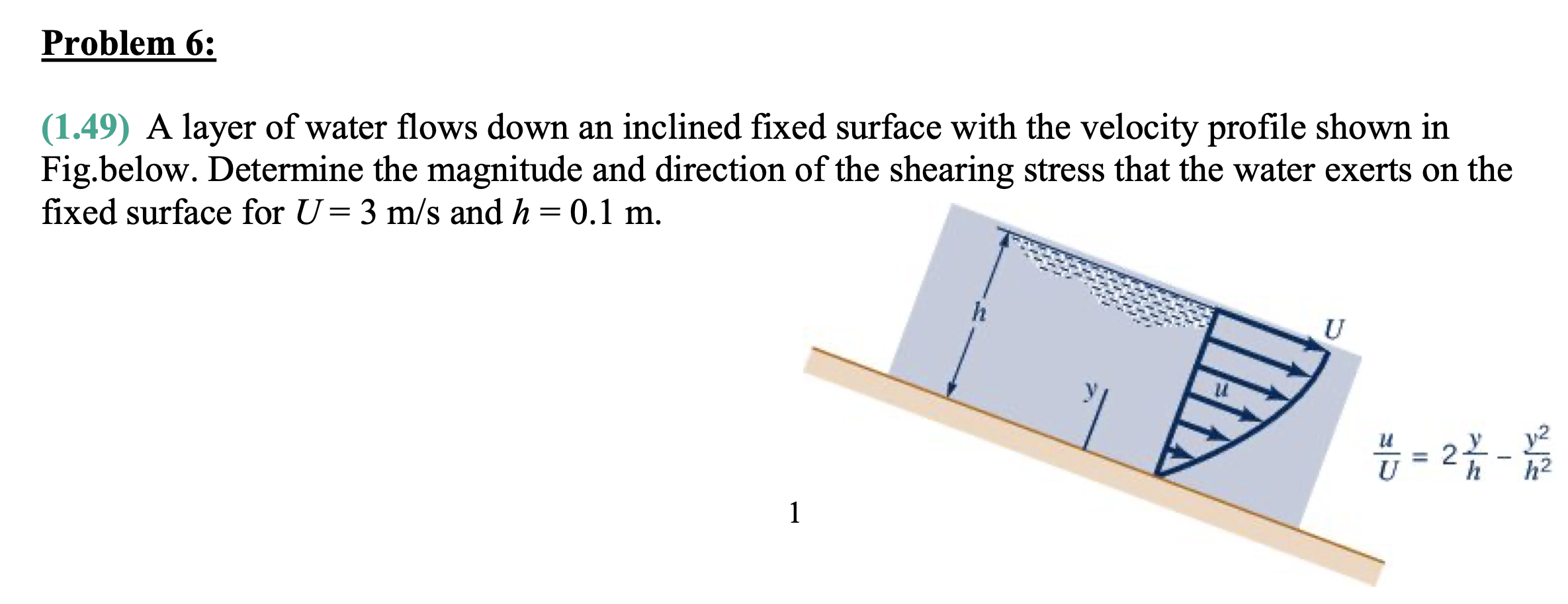 Solved Problem 6: (1.49) A layer of water flows down an | Chegg.com