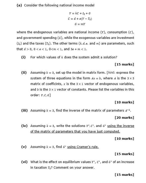 Solved A Consider The Following National Income Model Y Chegg Com