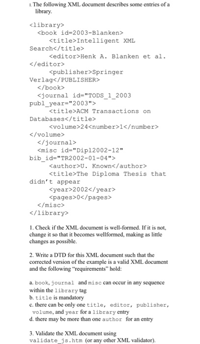 Solved . The following XML document describes some entries | Chegg.com