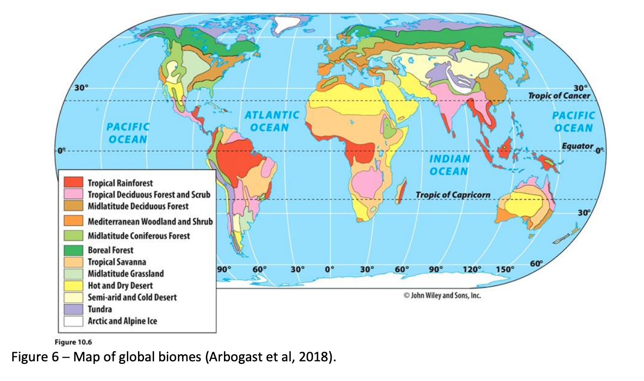 Solved Figure 6 - Map of global biomes (Arbogast et al, | Chegg.com