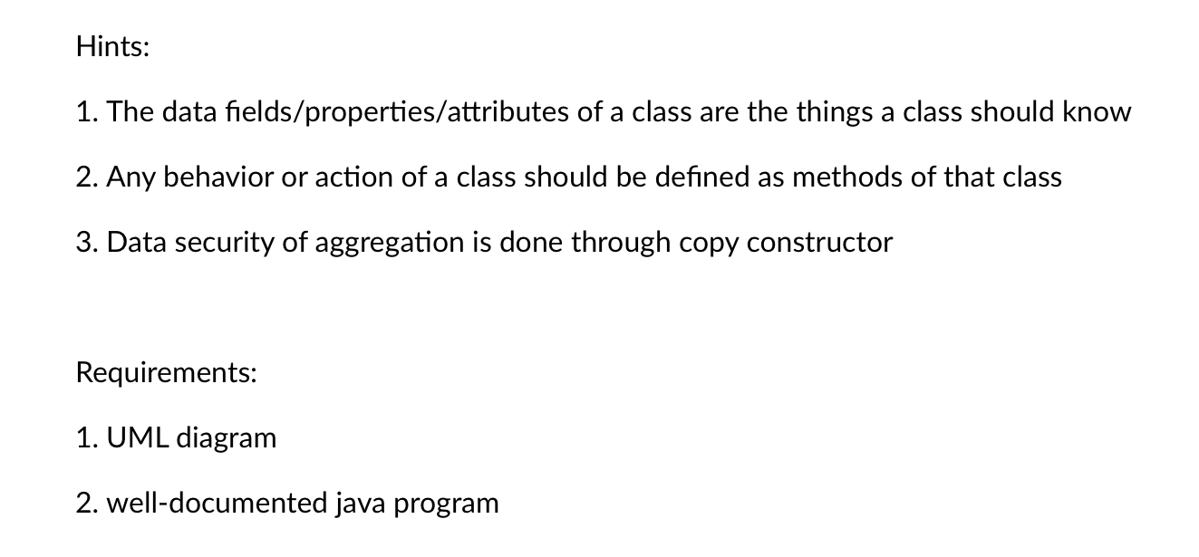 Solved Design a set of classes that work together to | Chegg.com