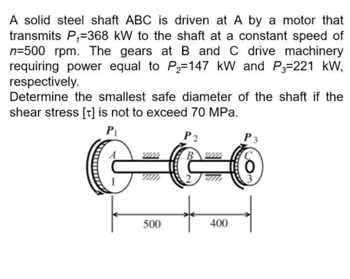 Solved A solid steel shaft ABC is driven at A by a motor | Chegg.com