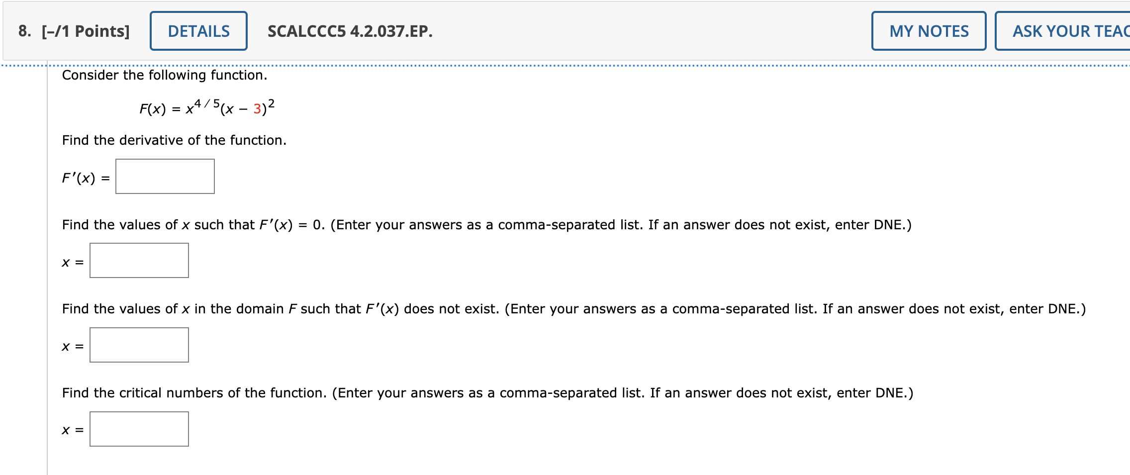 Solved Consider the following function. F(x)=x4/5(x−3)2 Find | Chegg.com
