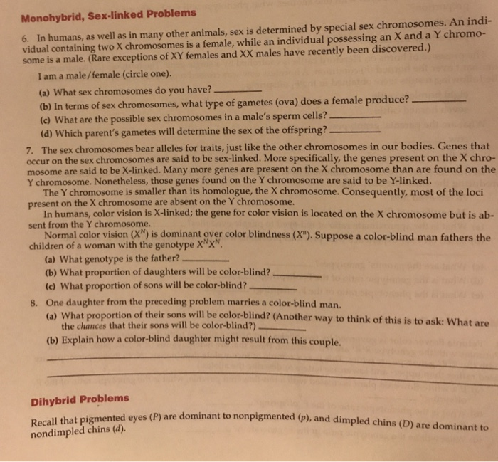 Solved Monohybrid, Sex-linked Problems 6. In humans, as well | Chegg.com