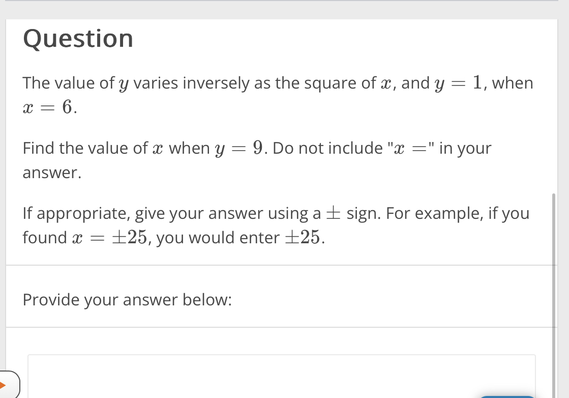 Solved The value of y varies inversely as the square of x, | Chegg.com