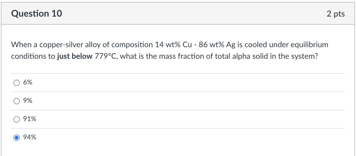 Solved When a copper-silver alloy of composition 14 wt\% Cu | Chegg.com