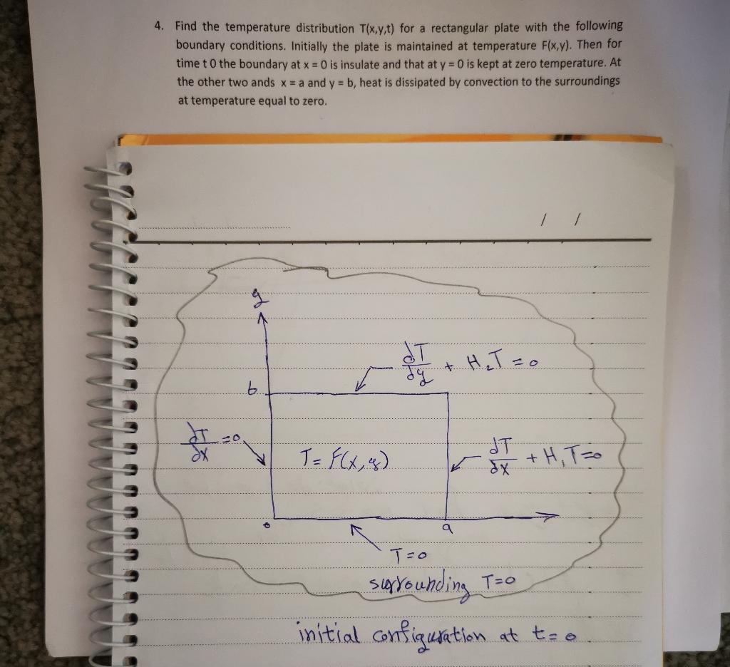 Solved 4. Find the temperature distribution Tlx.y.t) for a | Chegg.com