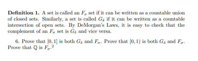 Definition 1. A set is called an Fσ set if it can be | Chegg.com