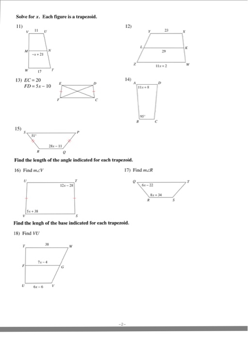 Solved Solve for x. Each figure is a trapezoid. EC = 20 FD | Chegg.com