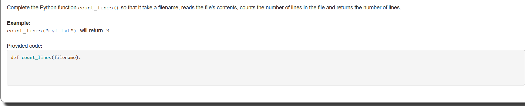 Solved Complete the Python function count_lines() so that it | Chegg.com