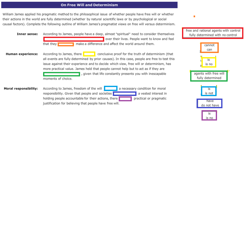 On Free Will and Determinism William James applied | Chegg.com
