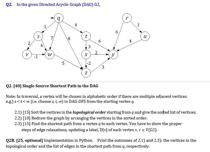 Solved Q2. In the given Directed Acyclic Graph (DAG) G2, 9 | Chegg.com
