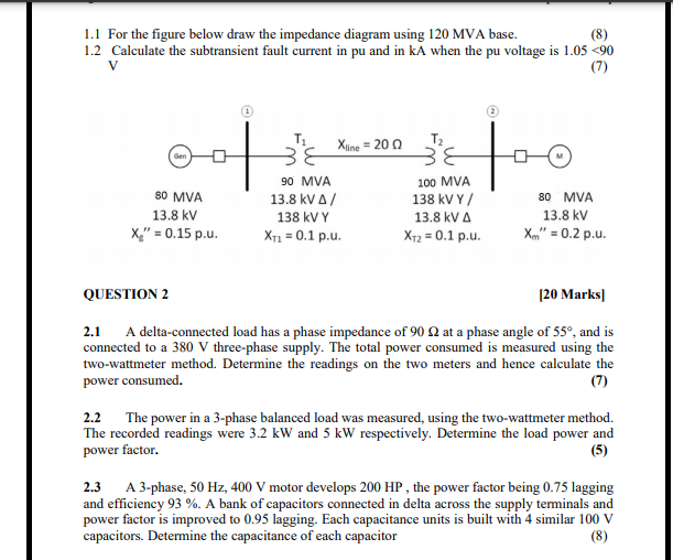 Solved 1.1 For the figure below draw the impedance diagram | Chegg.com