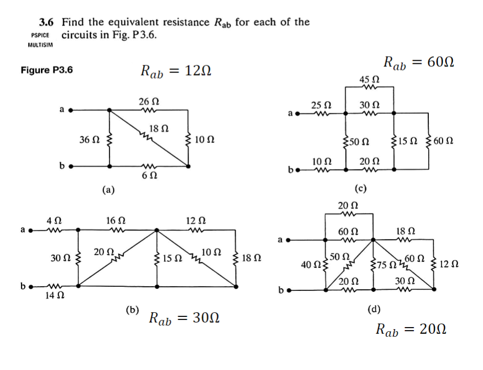 Solved 3.6 Find the equivalent resistance Rab for each of | Chegg.com