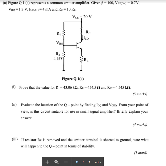Solved (a) Figure Q.1 (a) represents a common emitter | Chegg.com