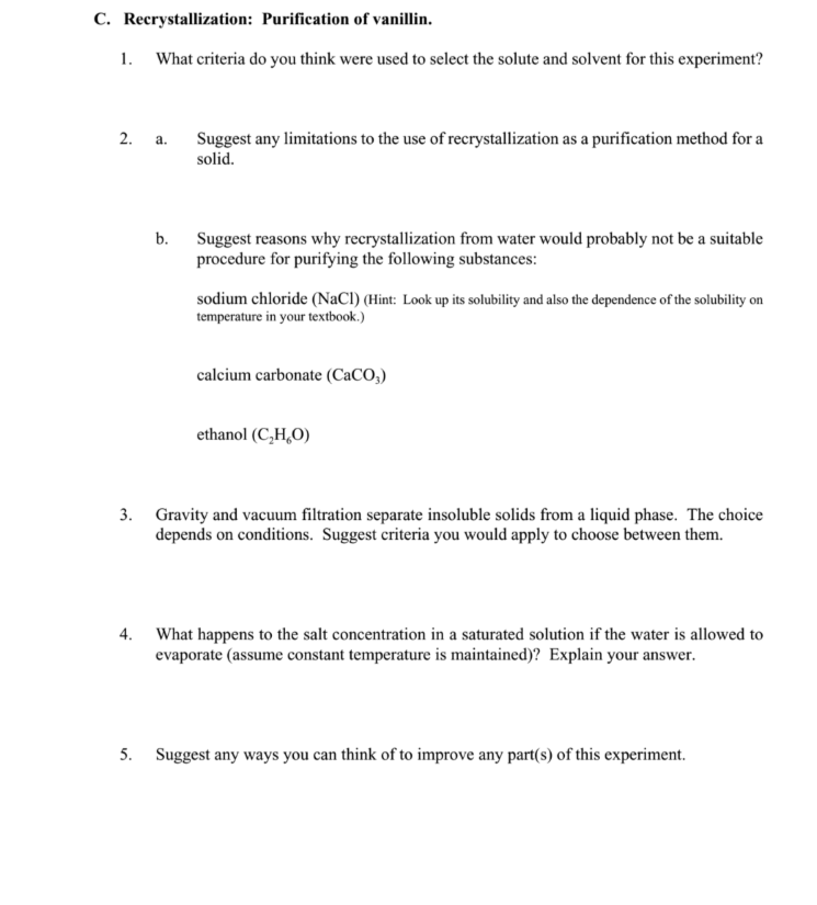 c. Recrystallization Purification of vanillin. 1.