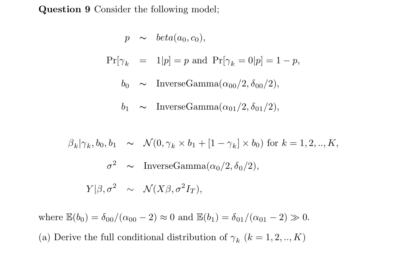 Solved Question 9 Consider the following model; | Chegg.com