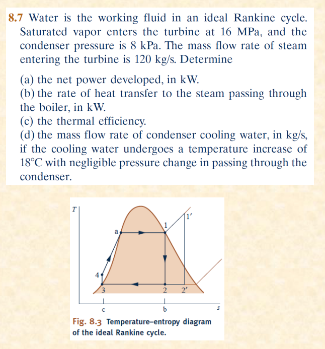 Solved 8.7 Water is the working fluid in an ideal Rankine | Chegg.com