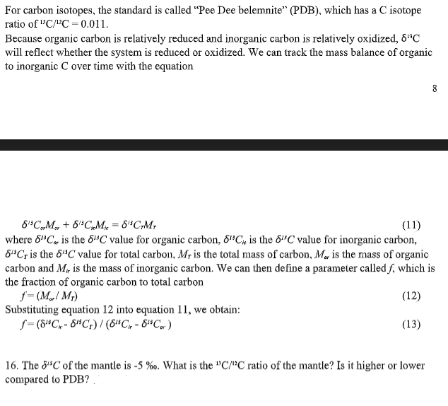Solved 13C/12C ratio in the mantle question. I am reviewing