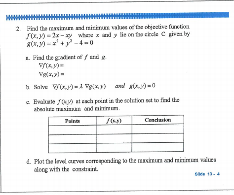 Solved 2. Find the maximum and minimum values of the | Chegg.com