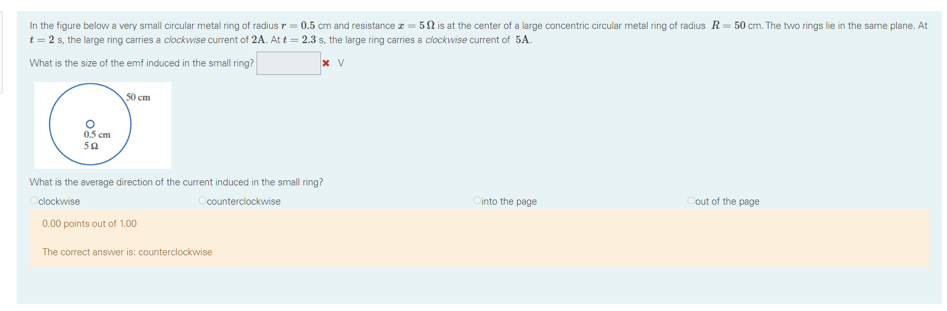 Solved In the figure below a very small circular metal ring | Chegg.com