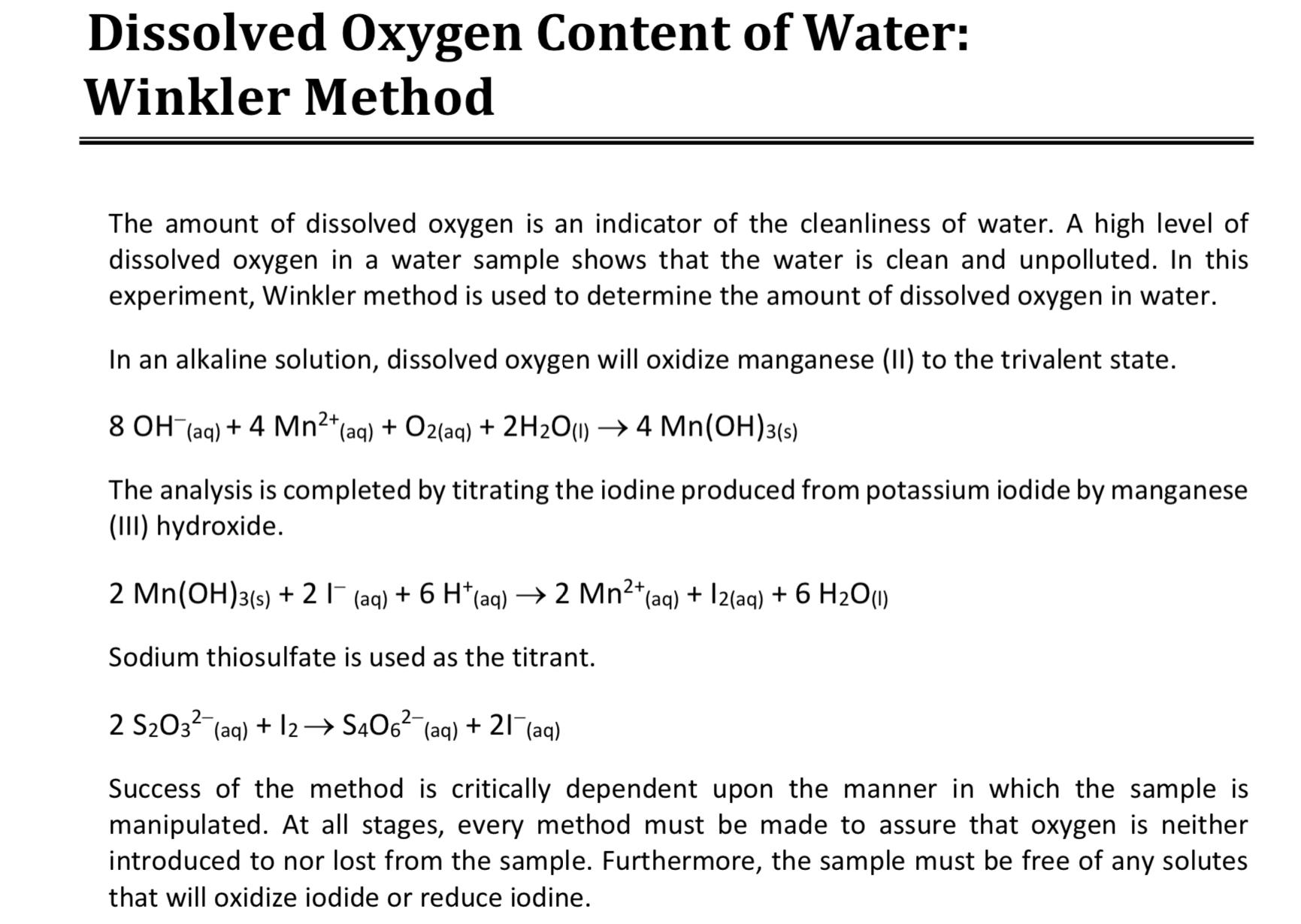 SOLVED: The Winkler Method For Dissolved Oxygen In Water Is, 41% OFF