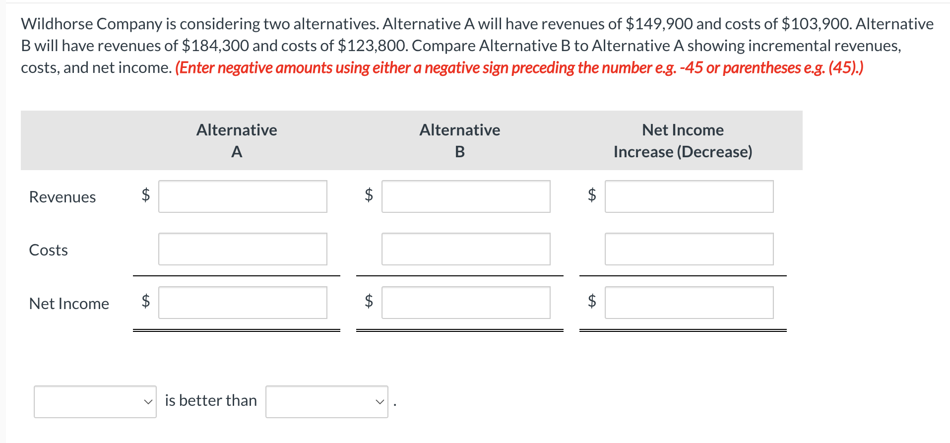 Solved Wildhorse Company is considering two alternatives. | Chegg.com