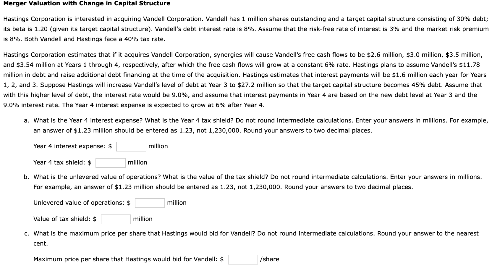 Solved Merger Valuation with Change in Capital Structure | Chegg.com