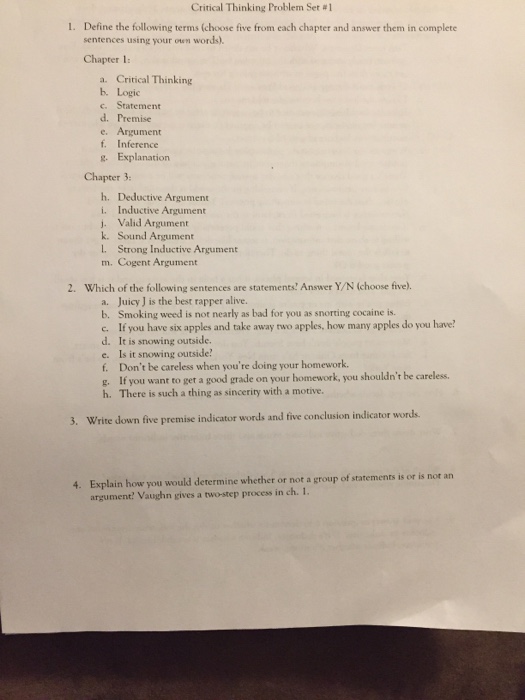 Critical Thinking Problem Set #1 Define the following | Chegg.com
