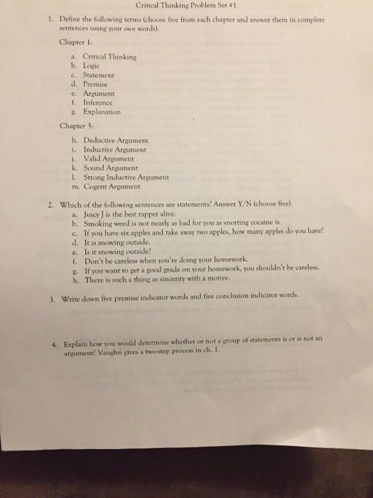 critical thinking the art of argument exercise answers