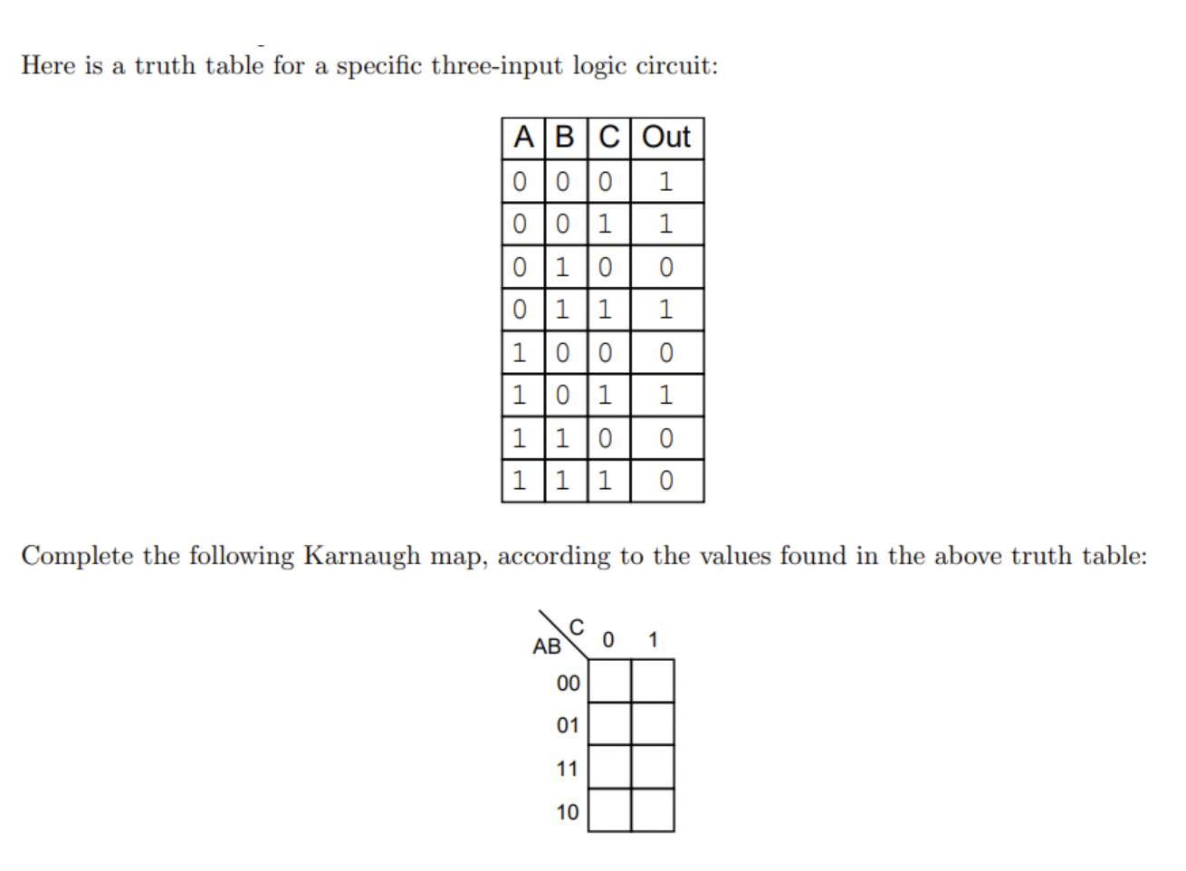 Solved Here Is A Truth Table For A Specific Three Input