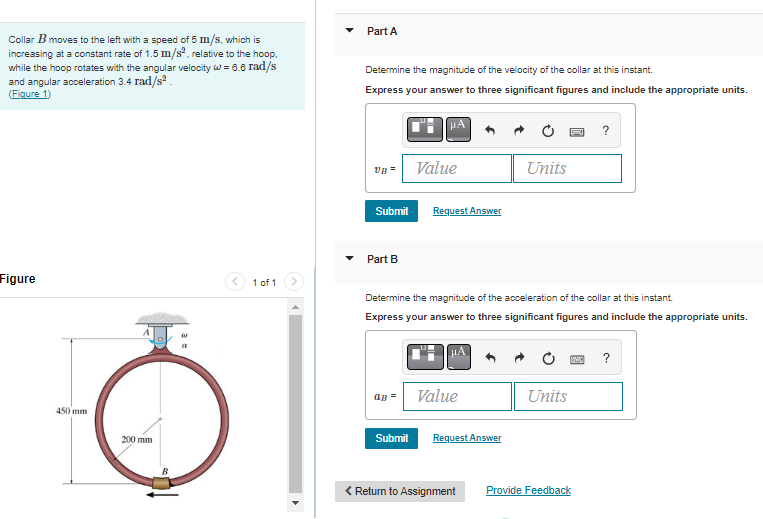 Solved Collar B moves to the left with a speed of 5 m/s,