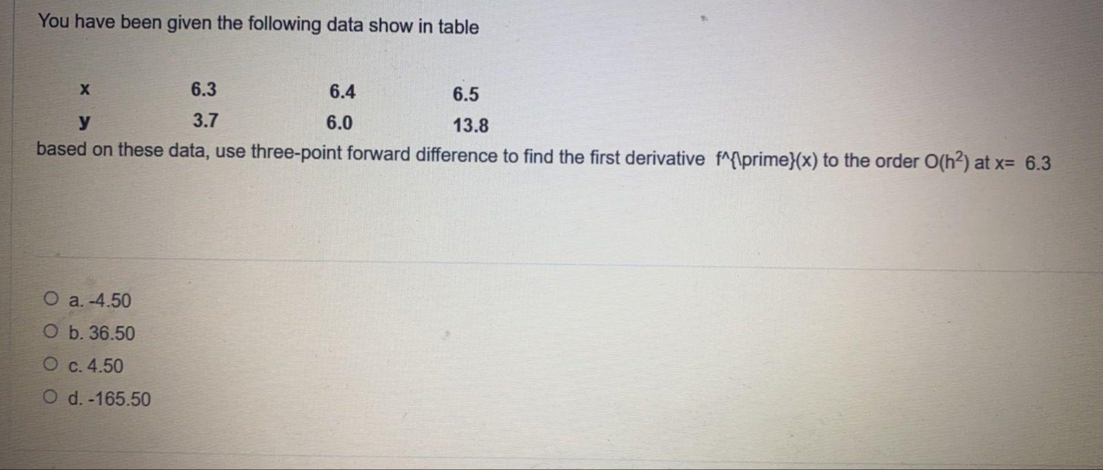 Solved You have been given the following data show in table | Chegg.com