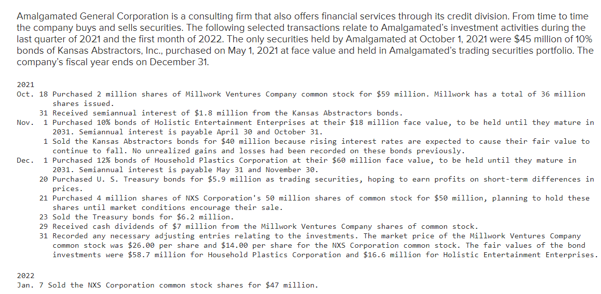 Solved Amalgamated General Corporation is a consulting firm