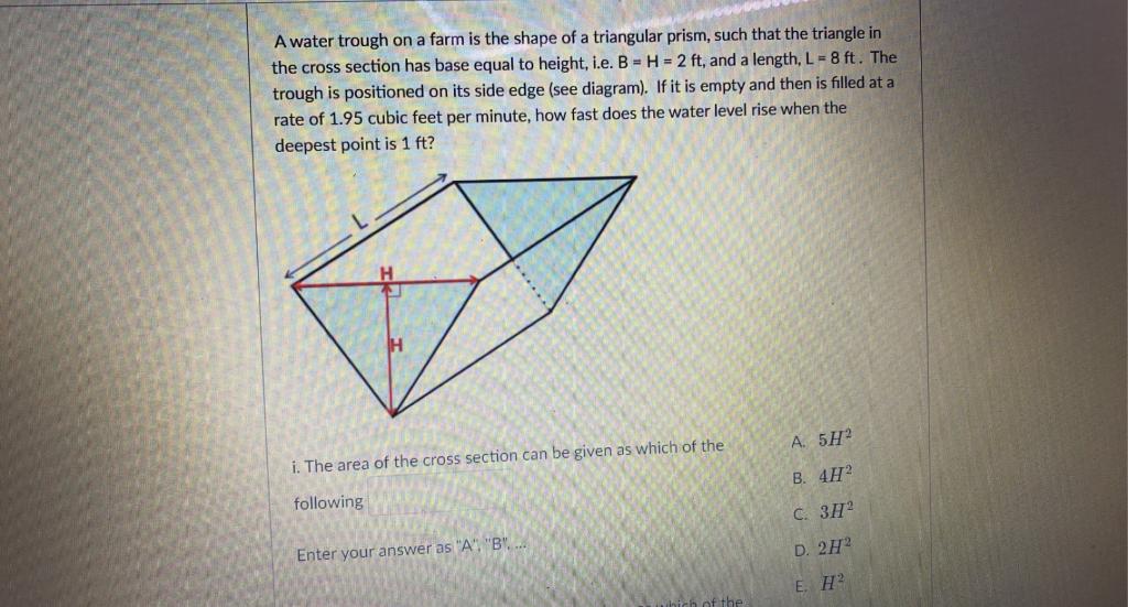 Solved A water trough on a farm is the shape of a triangular | Chegg.com