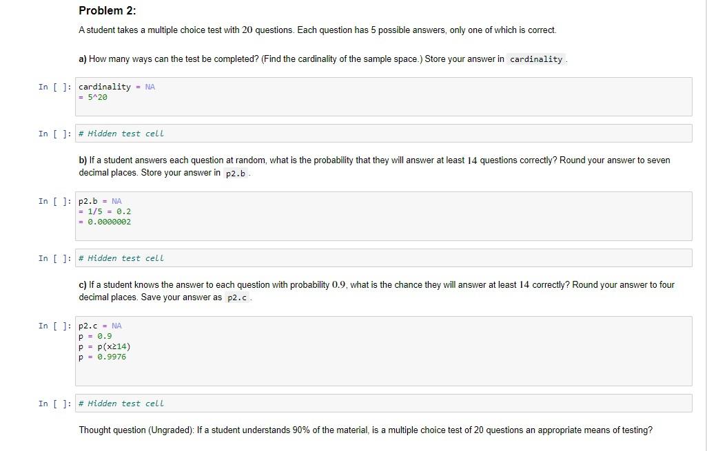 Solved Problem 2: A student takes a multiple choice test | Chegg.com