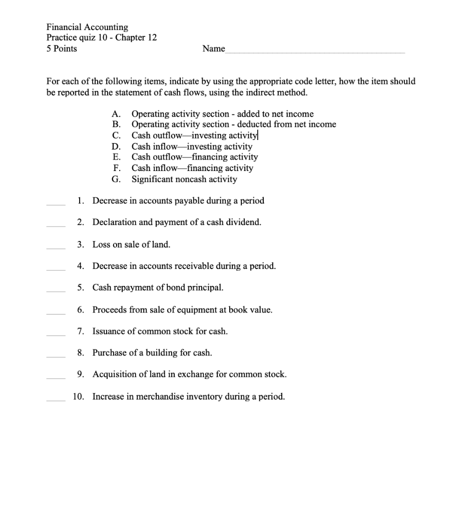 Solved Financial Accounting Practice quiz 10 - Chapter 12 5 | Chegg.com