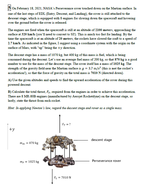 Solved 5 On February 18, 2021, NASA's Perseverance Rover | Chegg.com