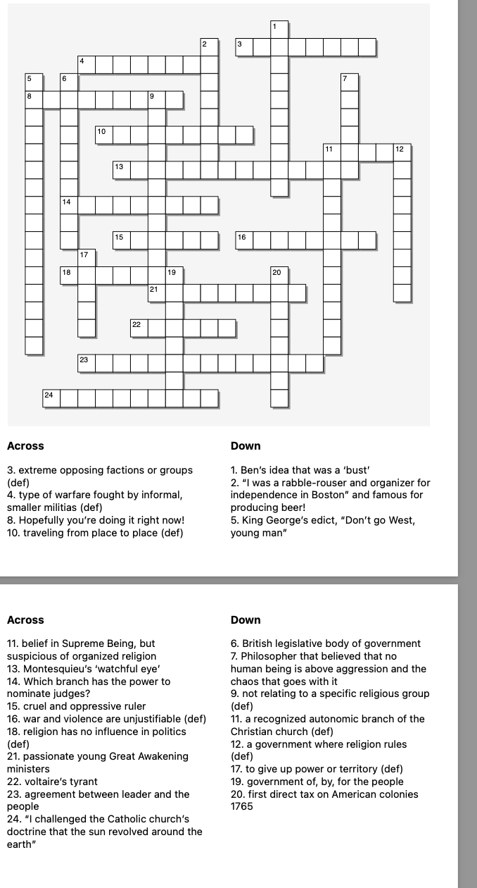 Across 3. extreme opposing factions or groups (def)