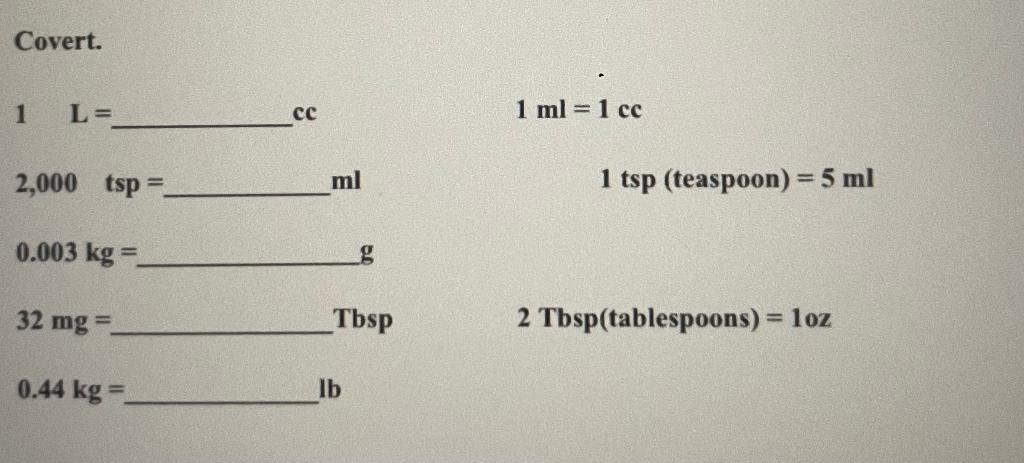 1 Teaspoon(1tsp, 5 Ml, 5 Cc