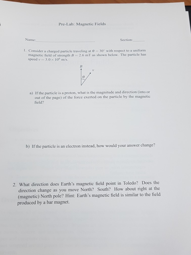 Solved PreLab Fields Name Section 1. Consider a