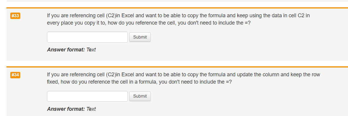 Solved #33 If you are referencing cell (C2)in Excel and want | Chegg.com