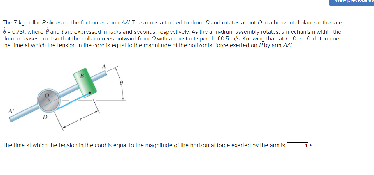 Solved The 7-kg Collar B Slides On The Frictionless Arm AA′. | Chegg.com