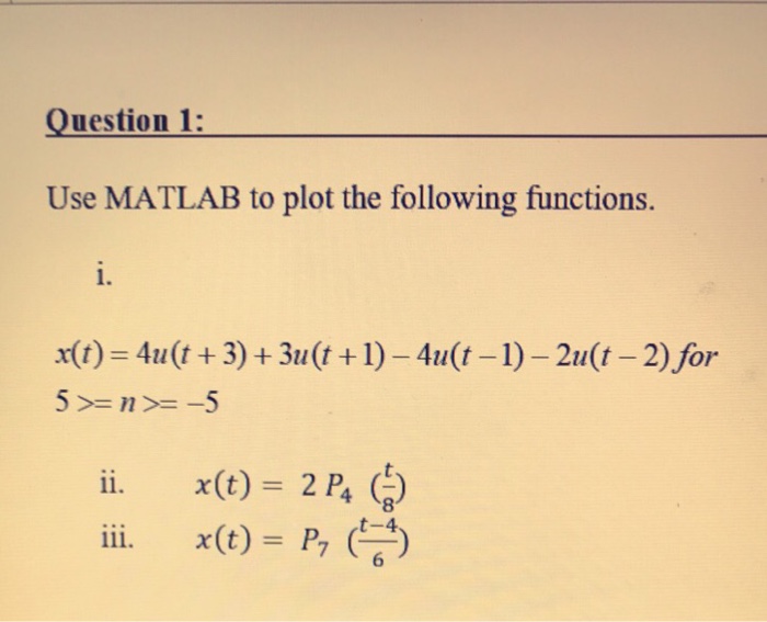 Question 1: Use MATLAB to plot the following | Chegg.com