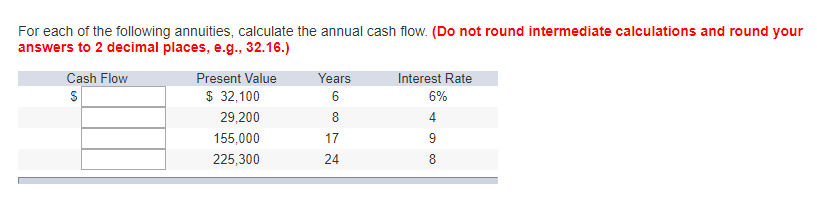 Solved For Each Of The Following Annuities, Calculate The 