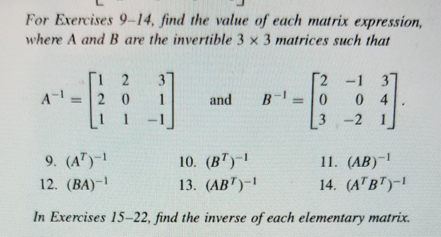 Solved For Exercises 9-14. find the value of each matrix | Chegg.com